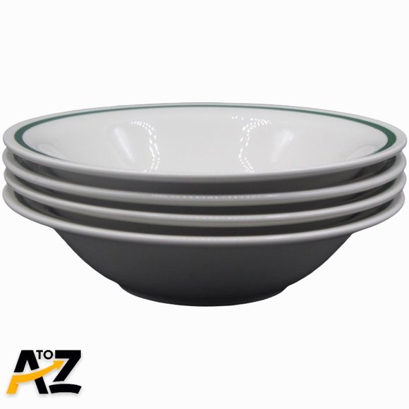 Set of 7 ~ 6⅝" STONEWARE SMALL Bowls ~ Christmas Tree ~ Off White / Green Bands - Picture 11 of 12